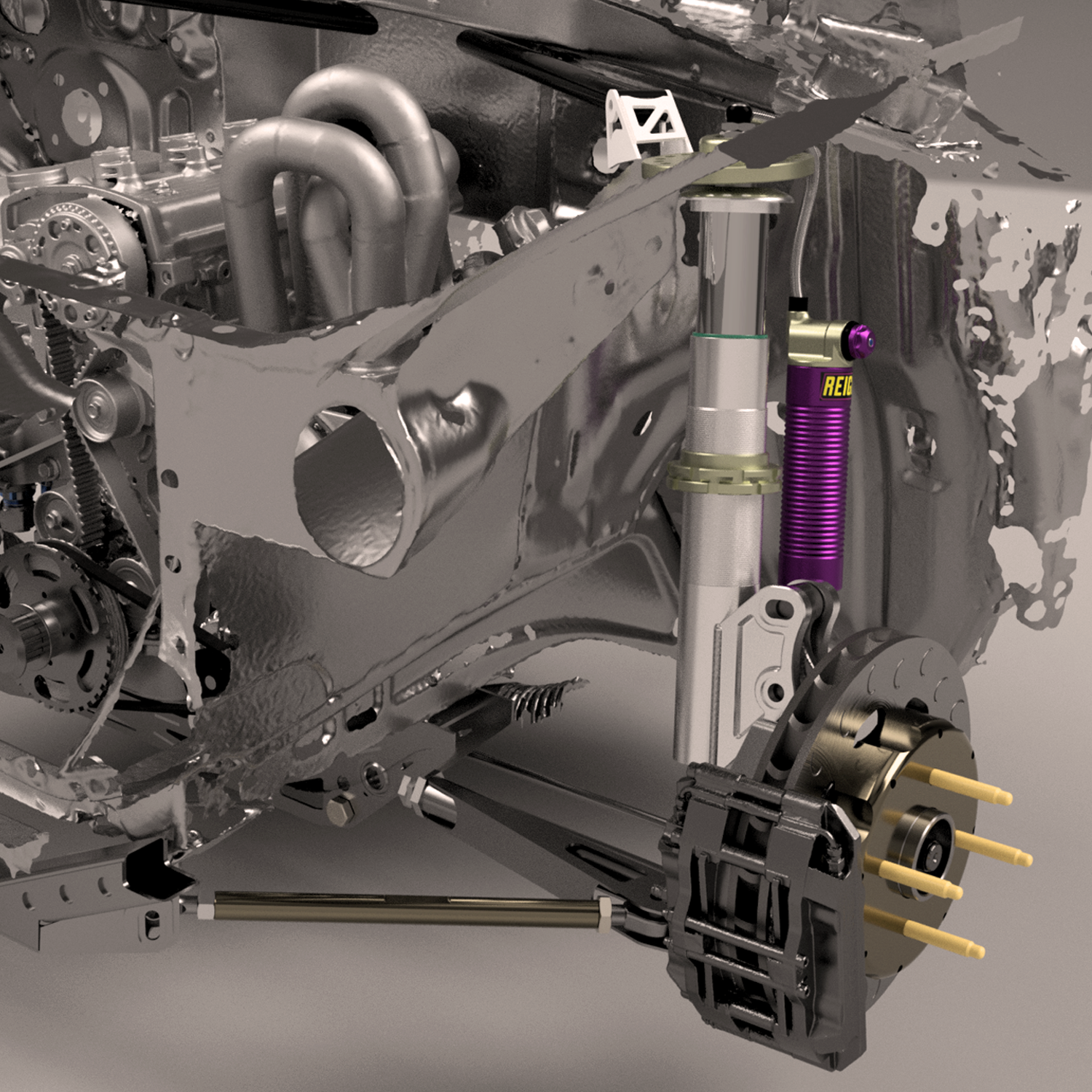 3D CAD motorsport front-end assembly demonstrating integrated engineering and system design