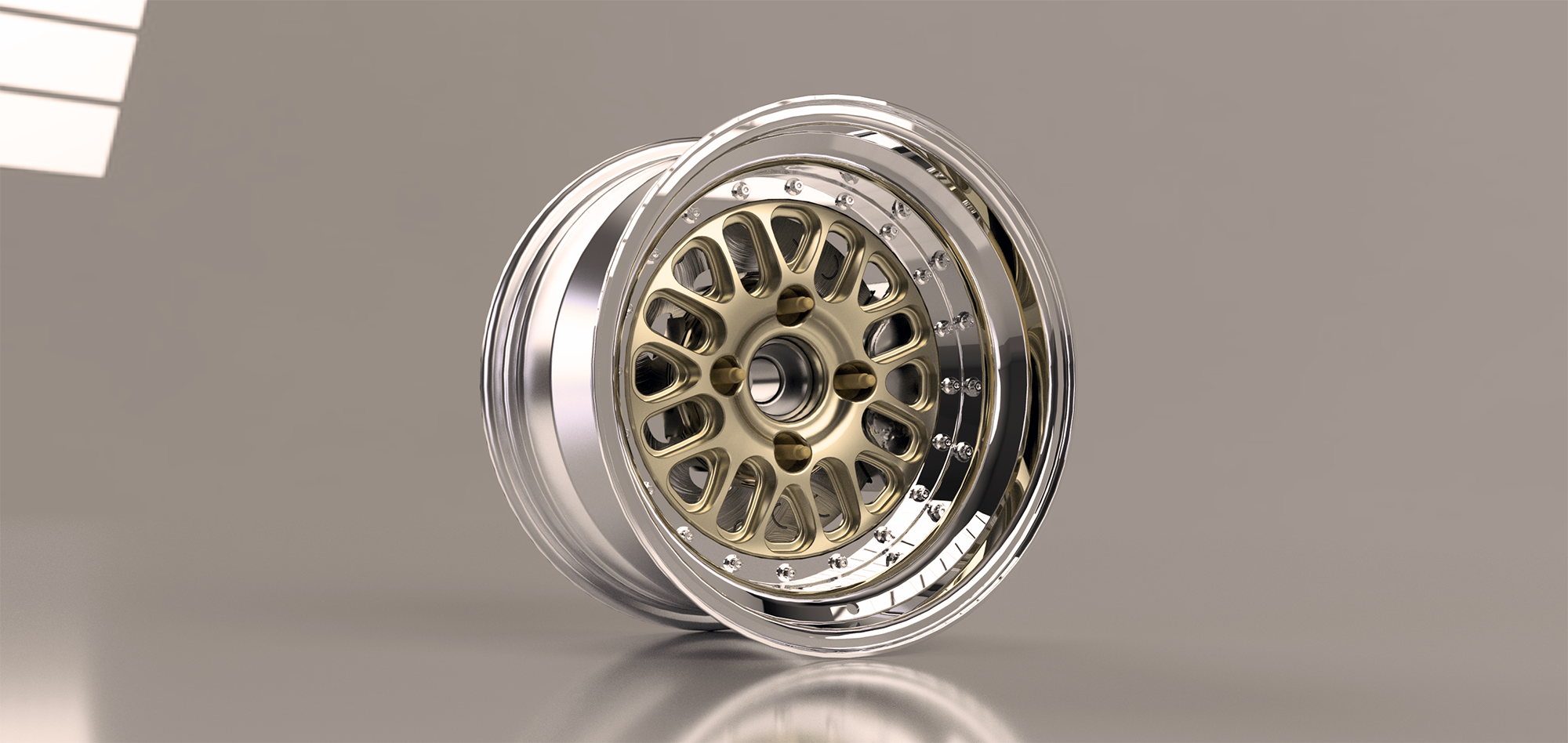 3D CAD model of custom motorsport wheel assembly showing engineered components and design development