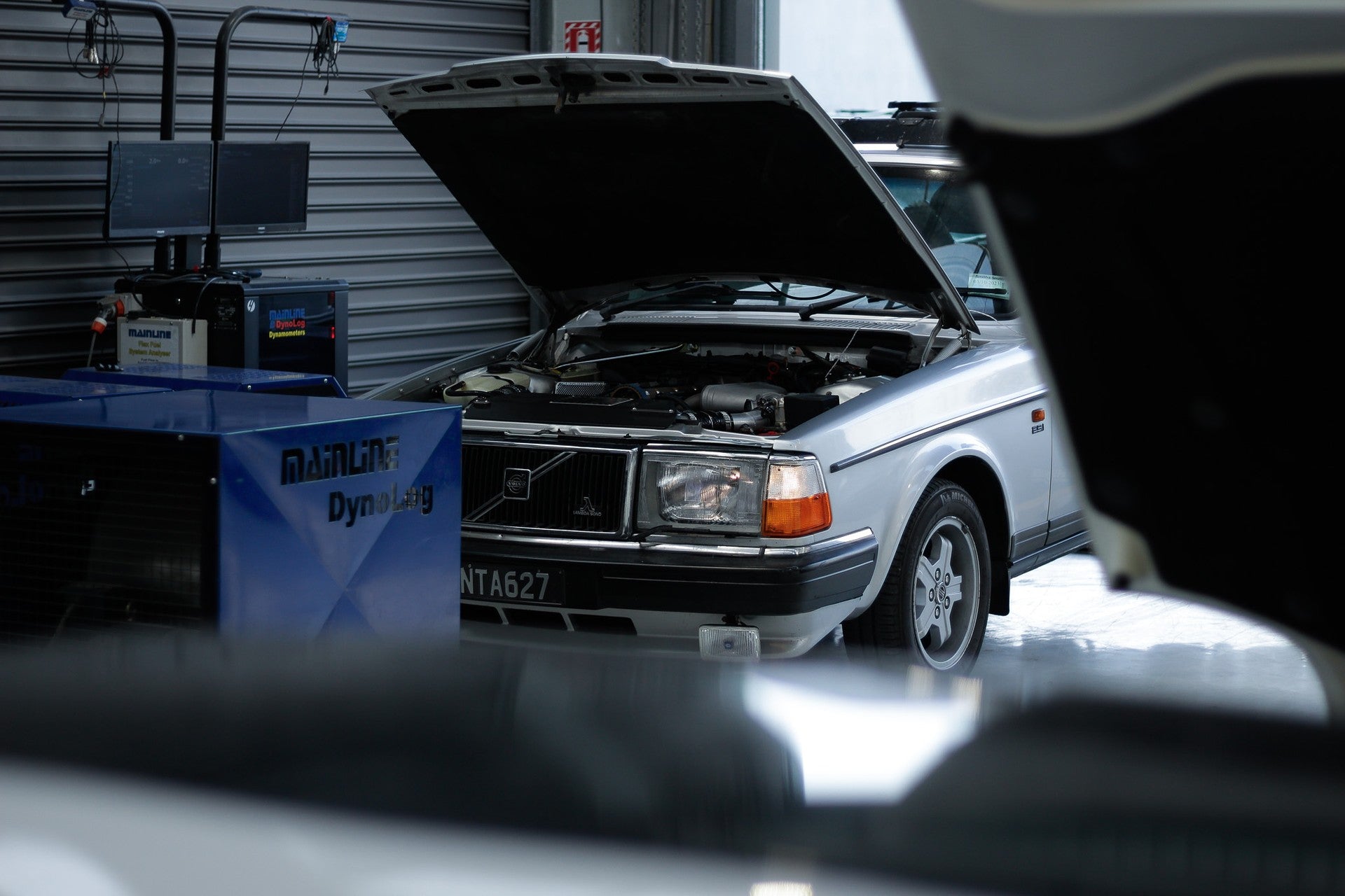 Ando Engineering Volvo 245 development car on Mainline chassis dyno during performance testing and product development